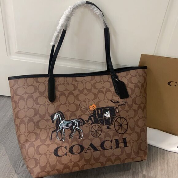 Coach Tan and Black Tote - Picture 2 of 7